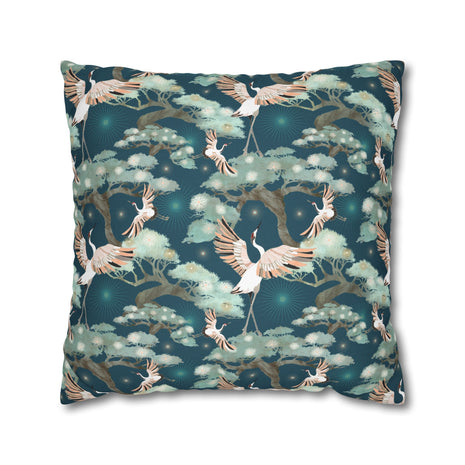 Dark Blue Crane and Bonsai  - Decorative Pillow Cover