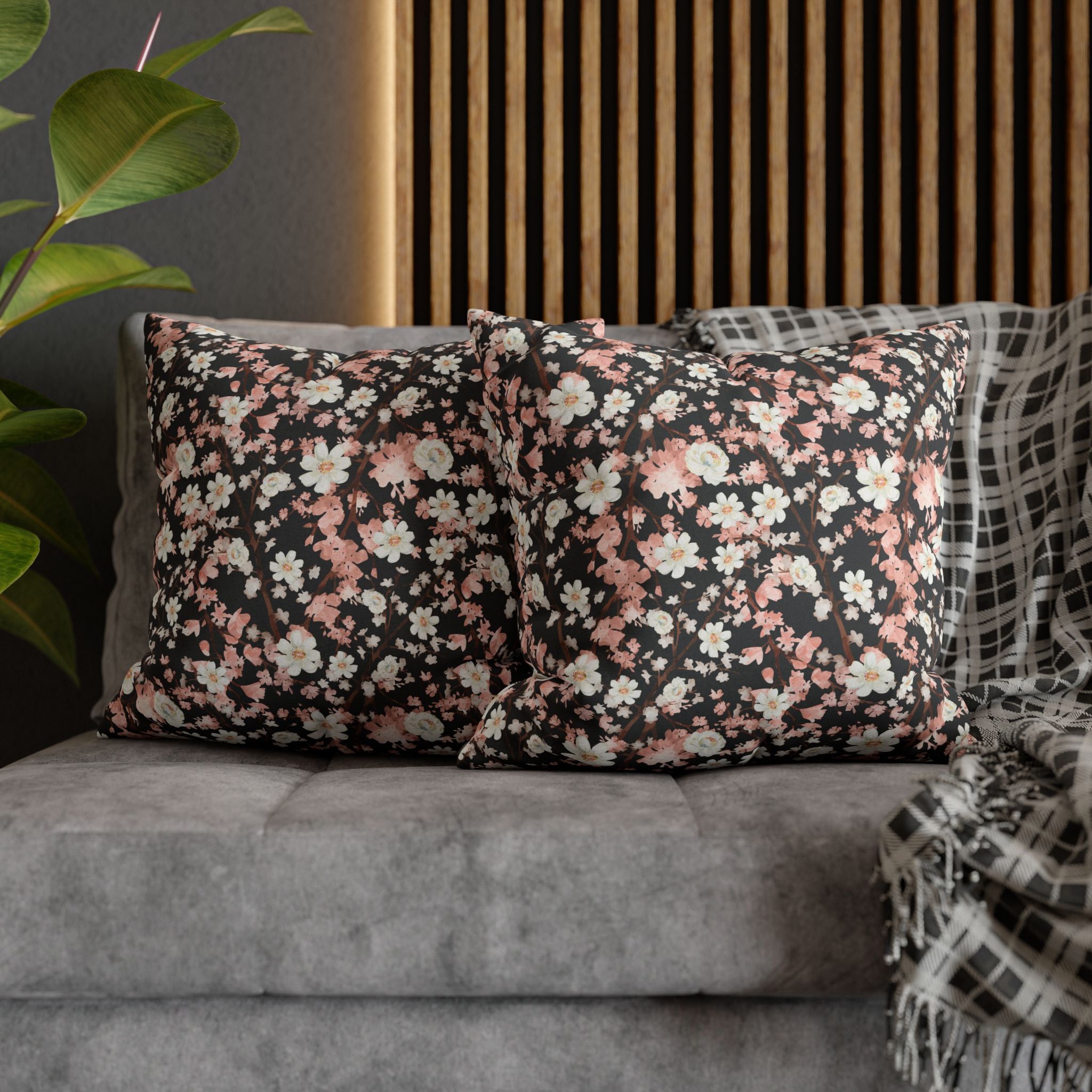 Botanical Blossoms with Charcoal - Decorative Pillow Cover