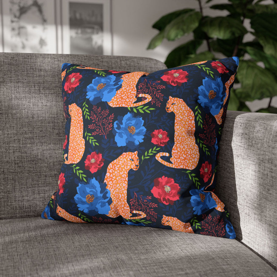 Botanical Leopard Navy - Decorative Pillow Cover