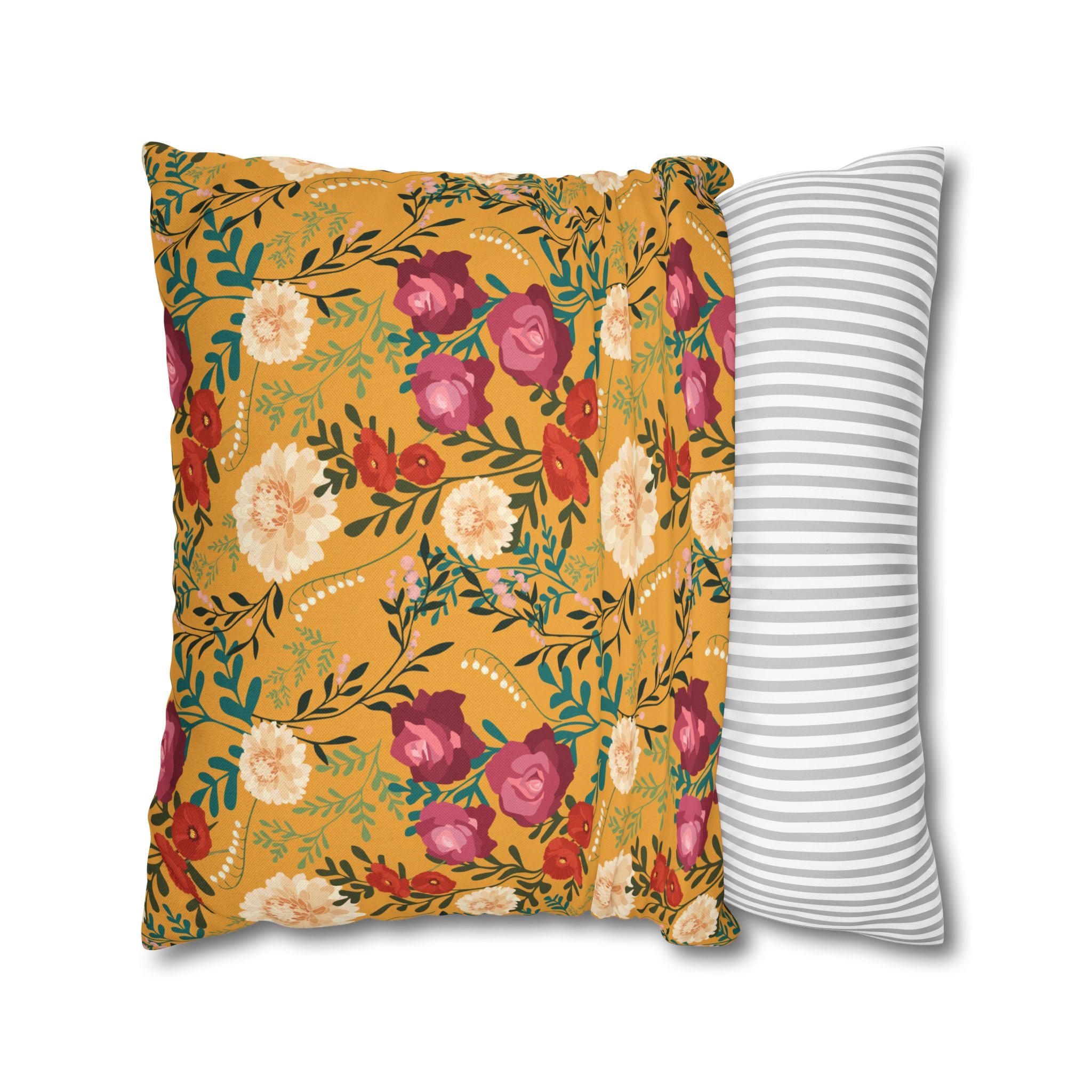 Vibrant Floral with Mustard - Decorative Pillow Cover