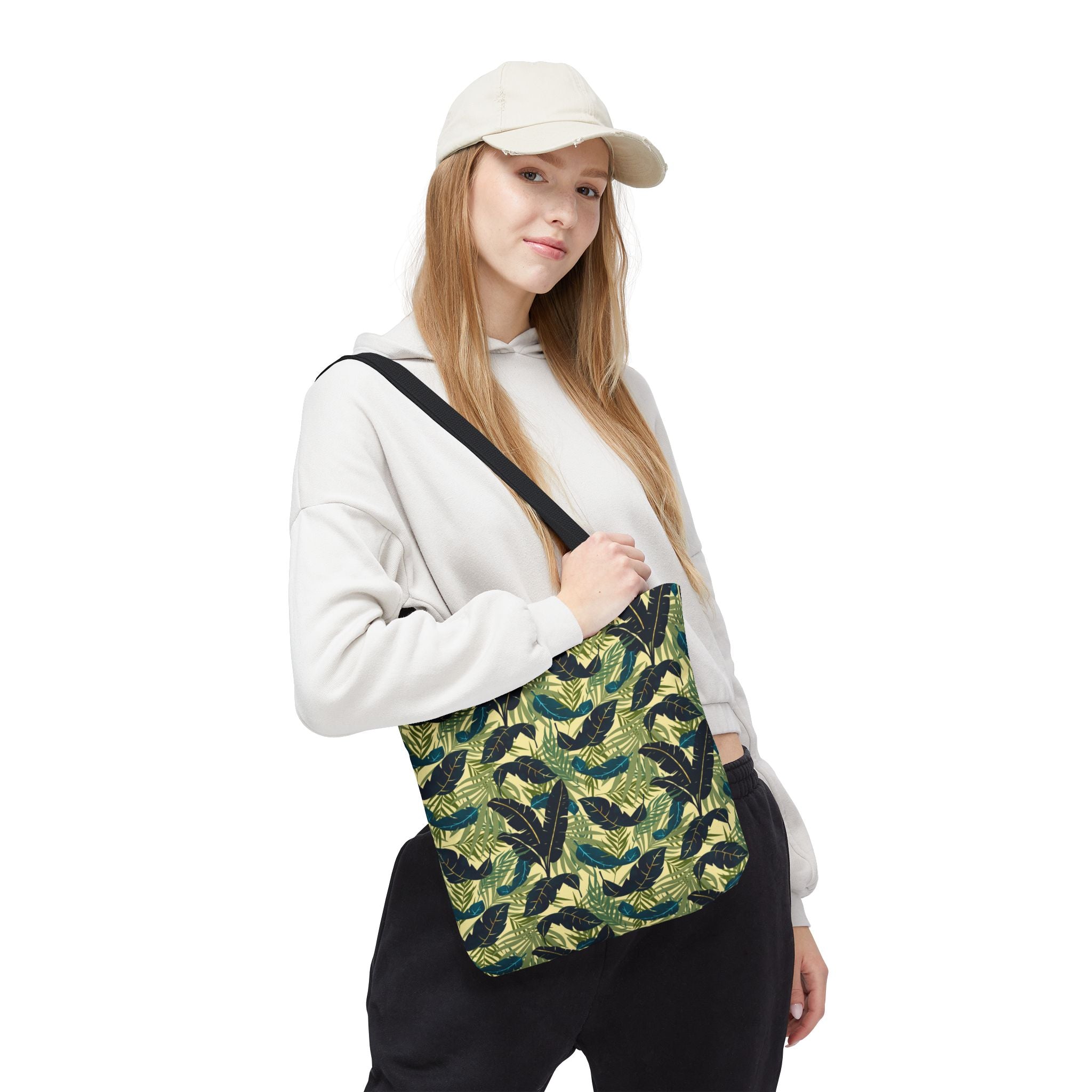 Botanical Navy Teal Green and Cream Tropical Motif - Tote Bag