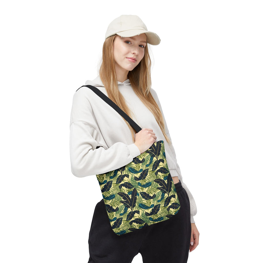 Botanical Navy Teal Green and Cream Tropical Motif - Tote Bag