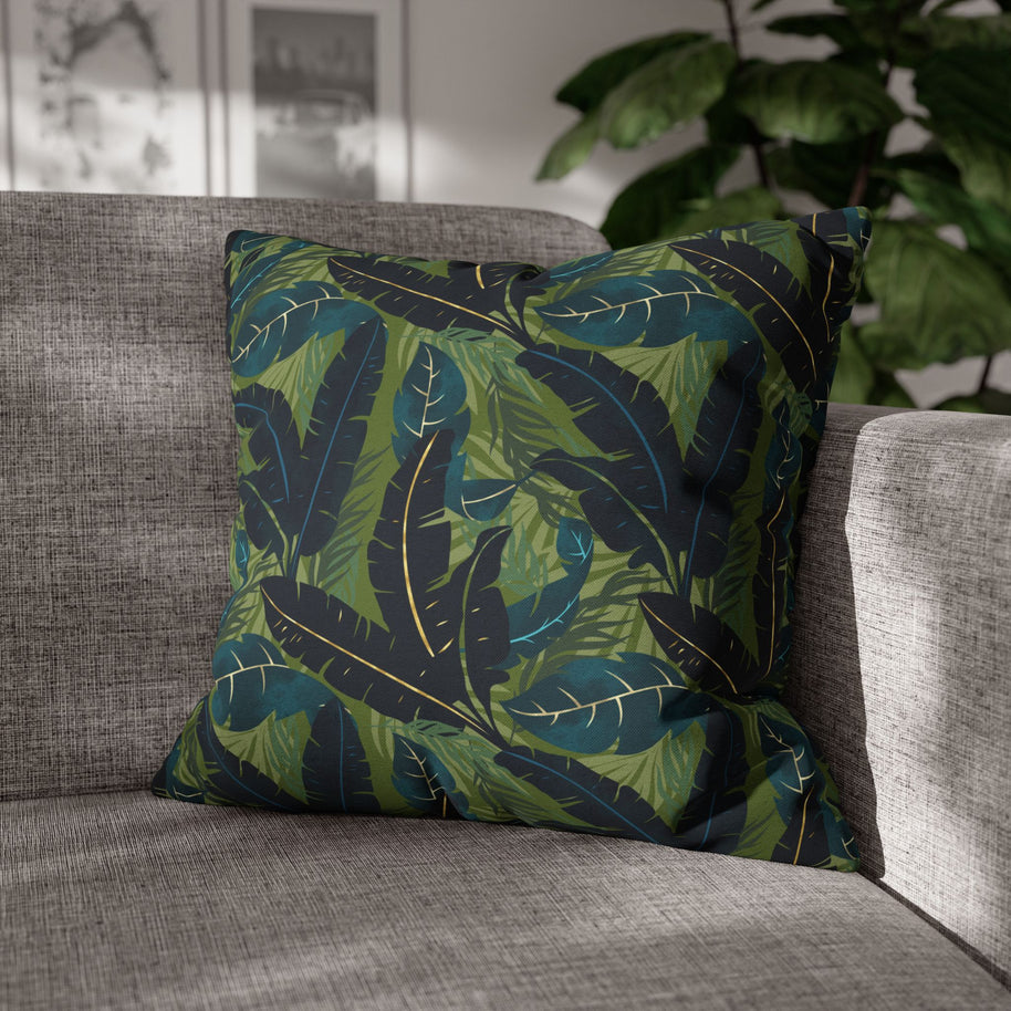 Botanical Navy Teal and Green Tropical Motif - Decorative Pillow Cover