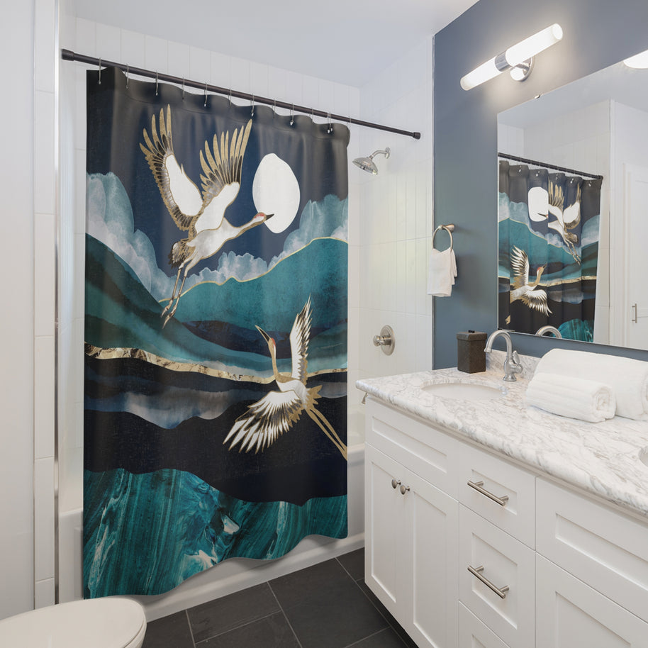 Midnight Cranes - Shower Curtain