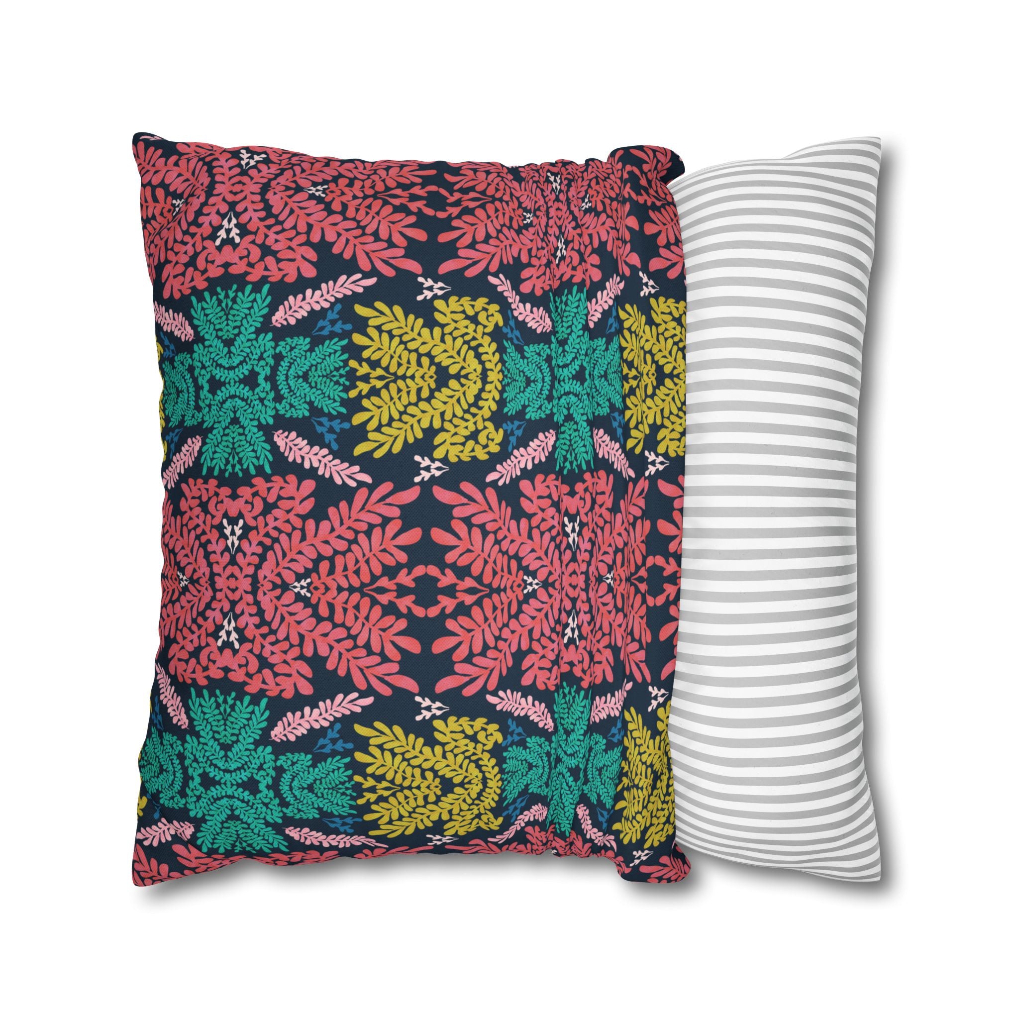 Pink Teal Blue and Mustard Botanical - Decorative Pillow Cover