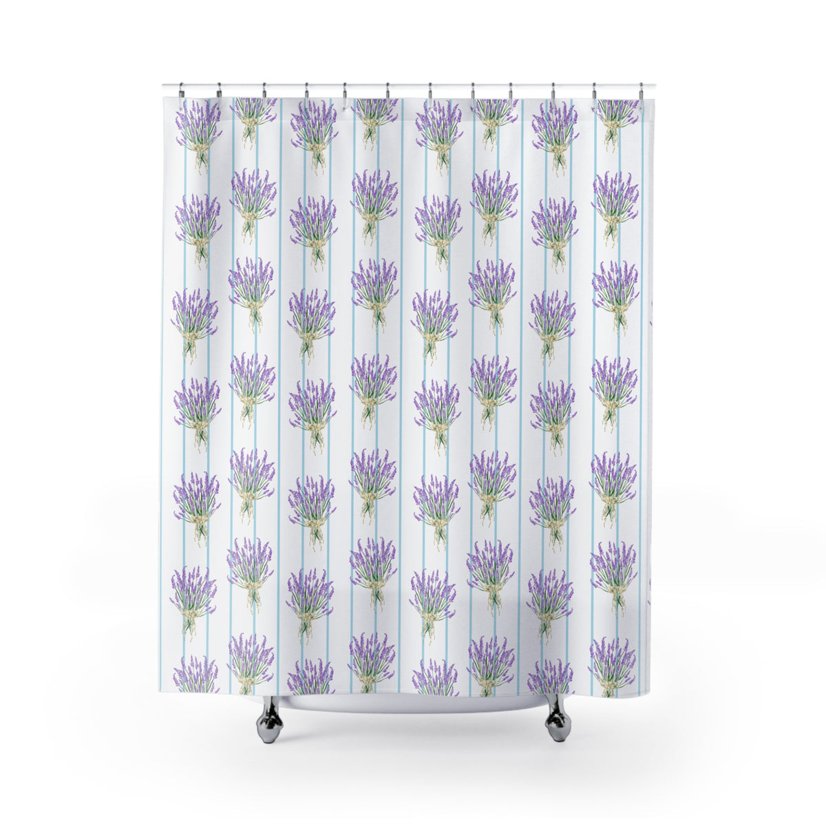 Lavender Bouquet with Light Blue Stripes - Shower Curtain
