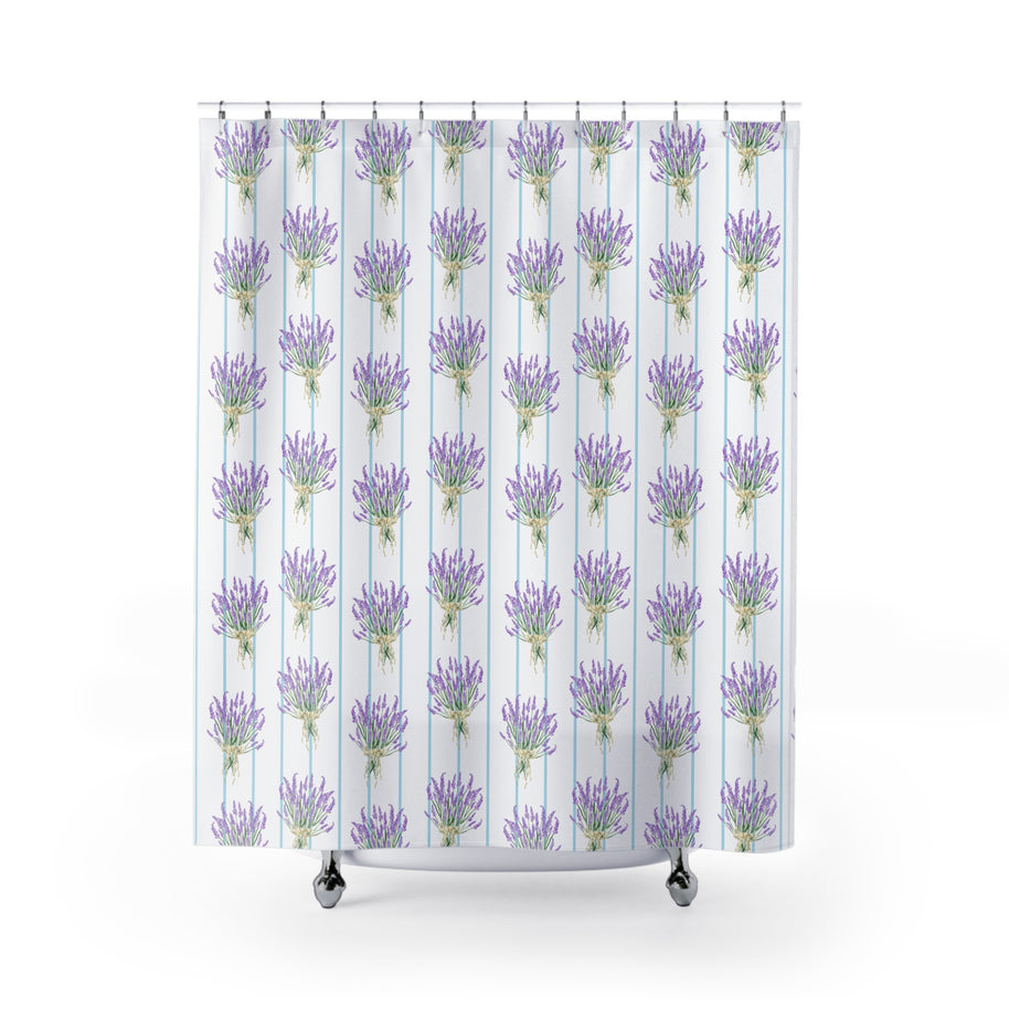 Lavender Bouquet with Light Blue Stripes - Shower Curtain