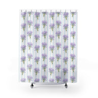 Lavender Bouquet with Light Blue Stripes - Shower Curtain