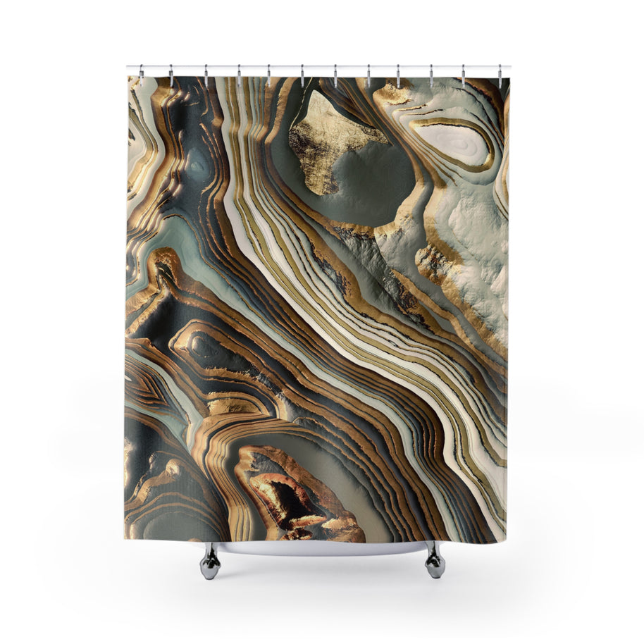 White Gold Agate Abstract - Shower Curtain