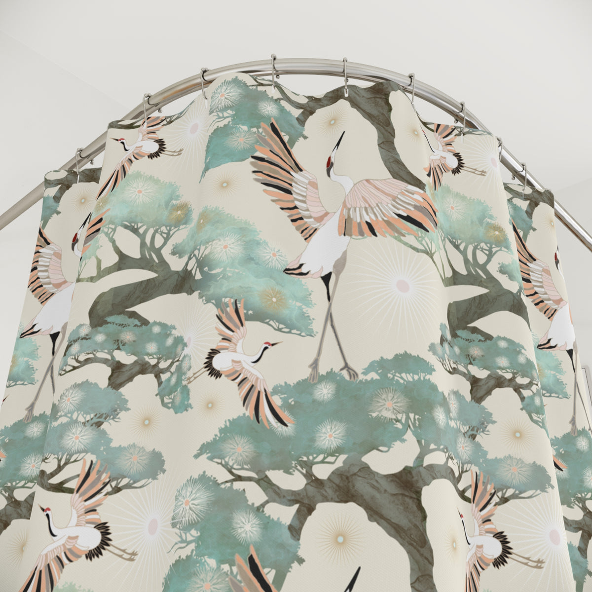 Crane and Bonsai with Cream - Shower Curtain