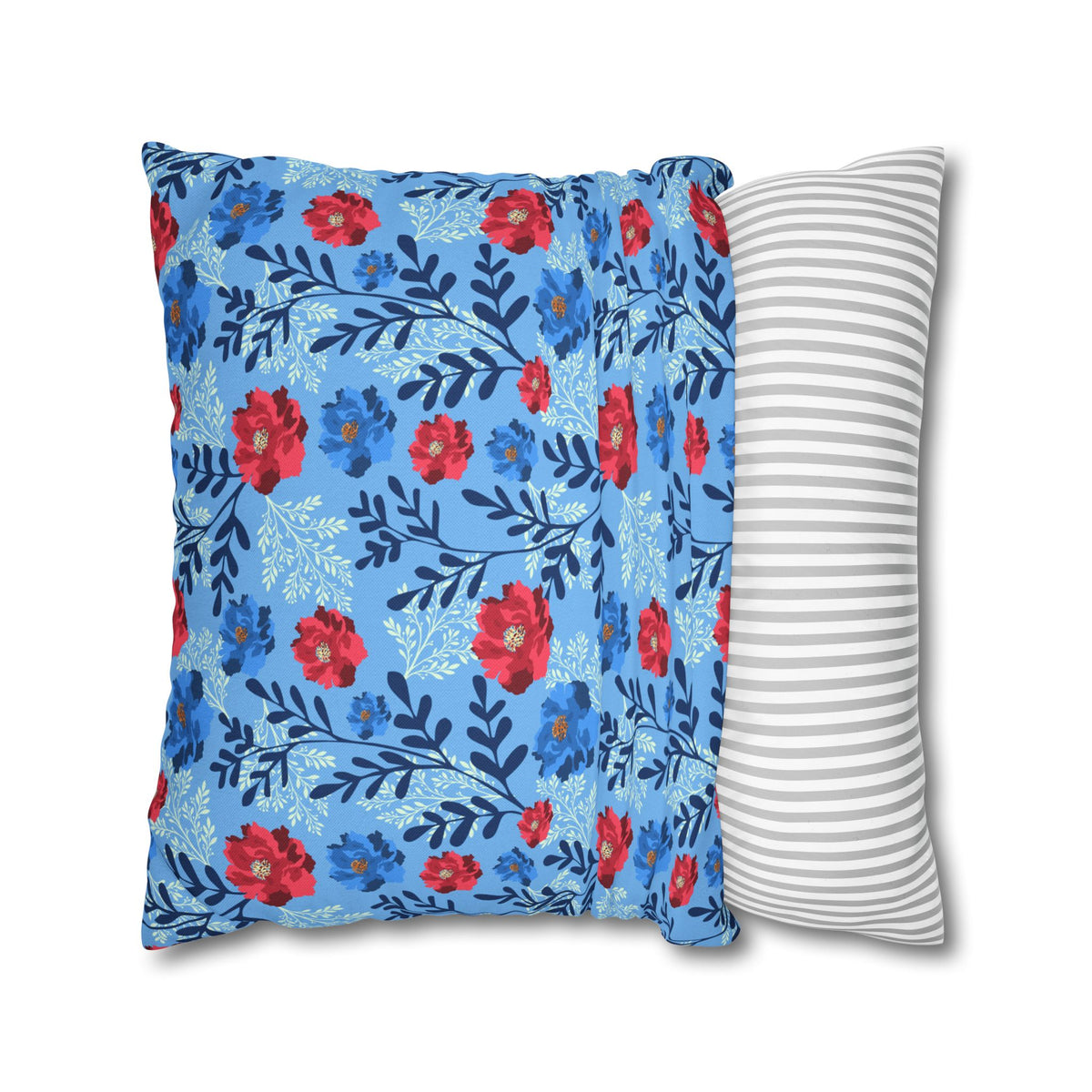 Botanical Floral Blue and Fuchsia - Decorative Pillow Cover