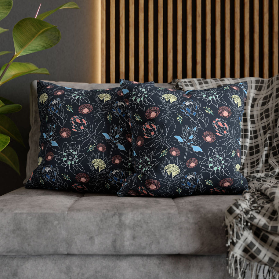 Proteas with Navy and Color Pop - Decorative Pillow Cover