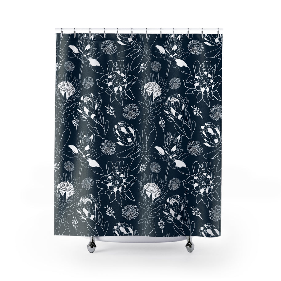 Protea Navy and White - Shower Curtain