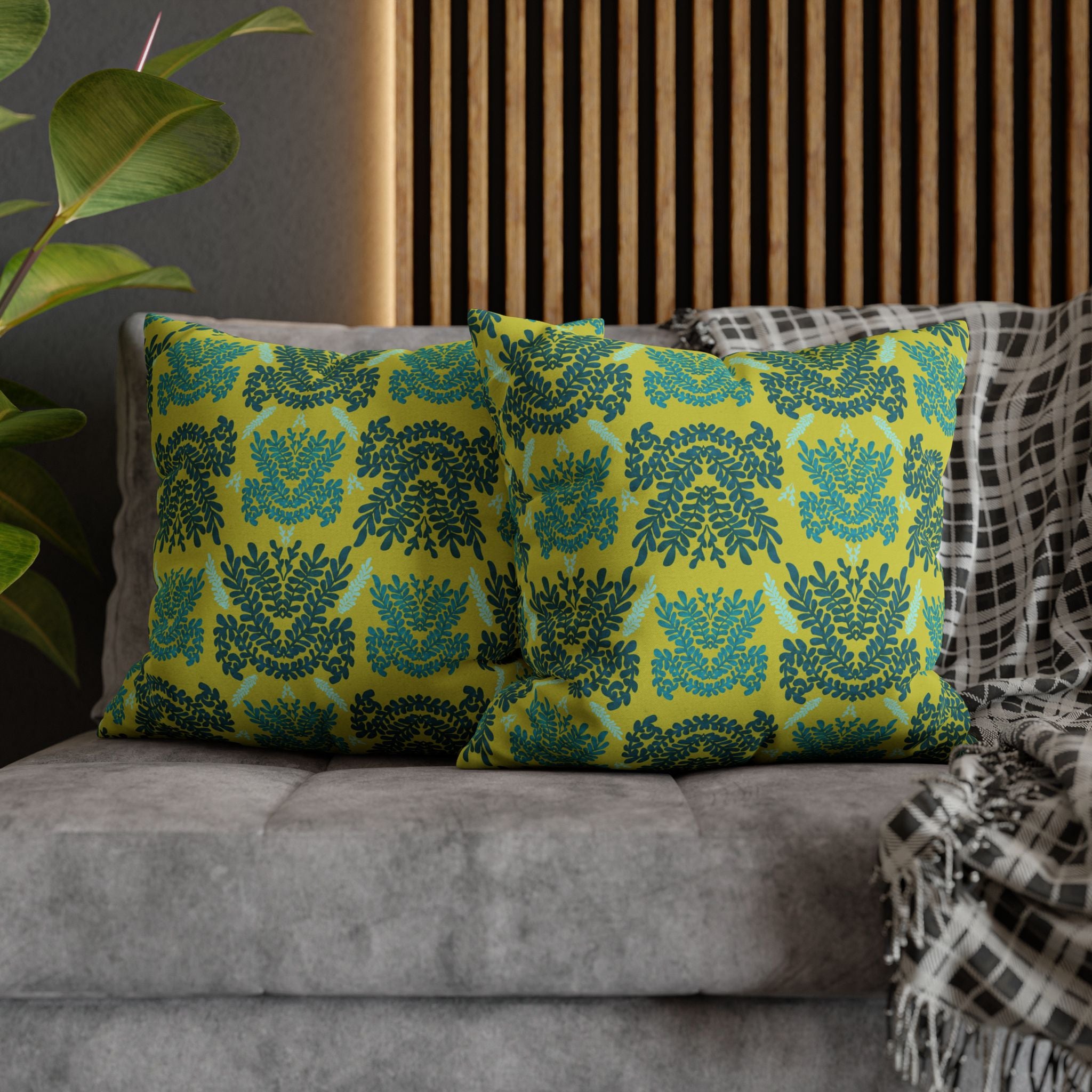 Teal Mint and Lime Botanical - Decorative Pillow Cover