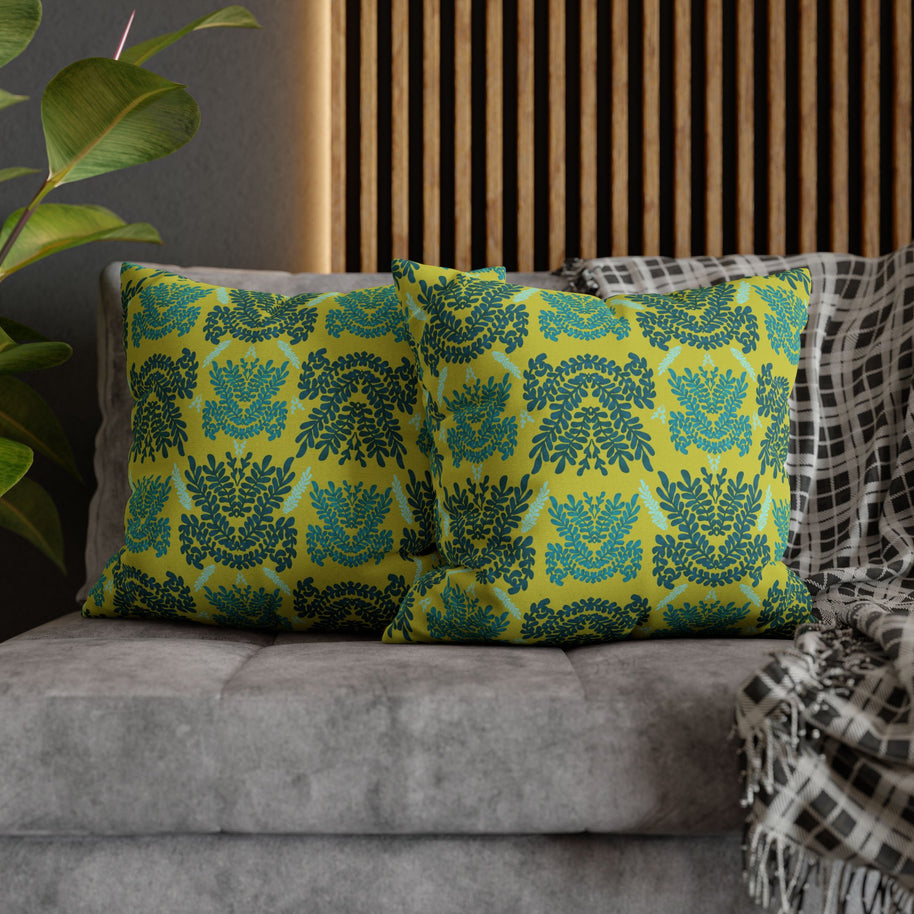 Teal Mint and Lime Botanical - Decorative Pillow Cover