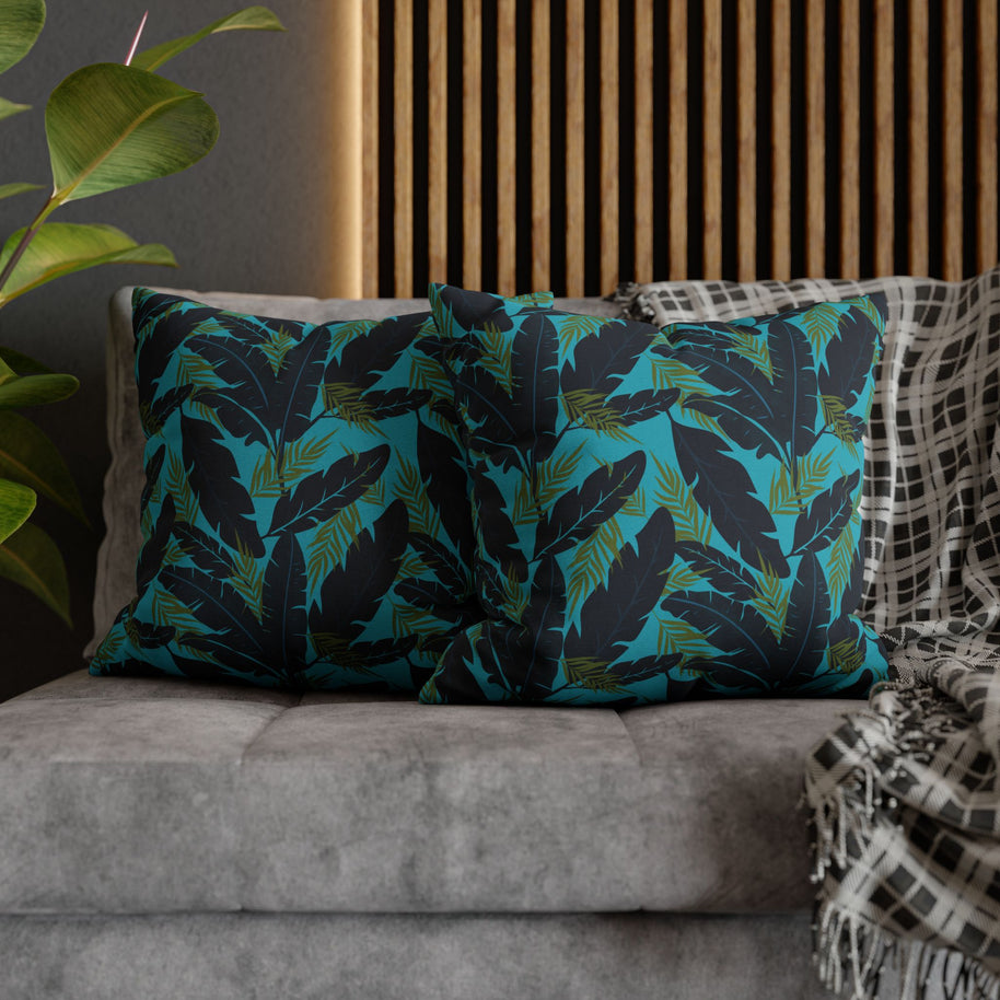 Botanical Navy Blue and Green Tropical Motif - Decorative Pillow Cover