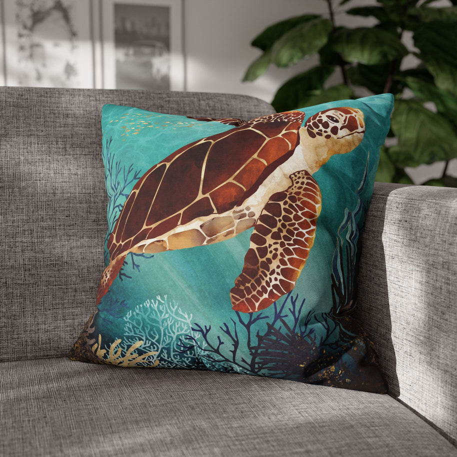 Metallic Sea Turtle - Decorative Pillow Cover