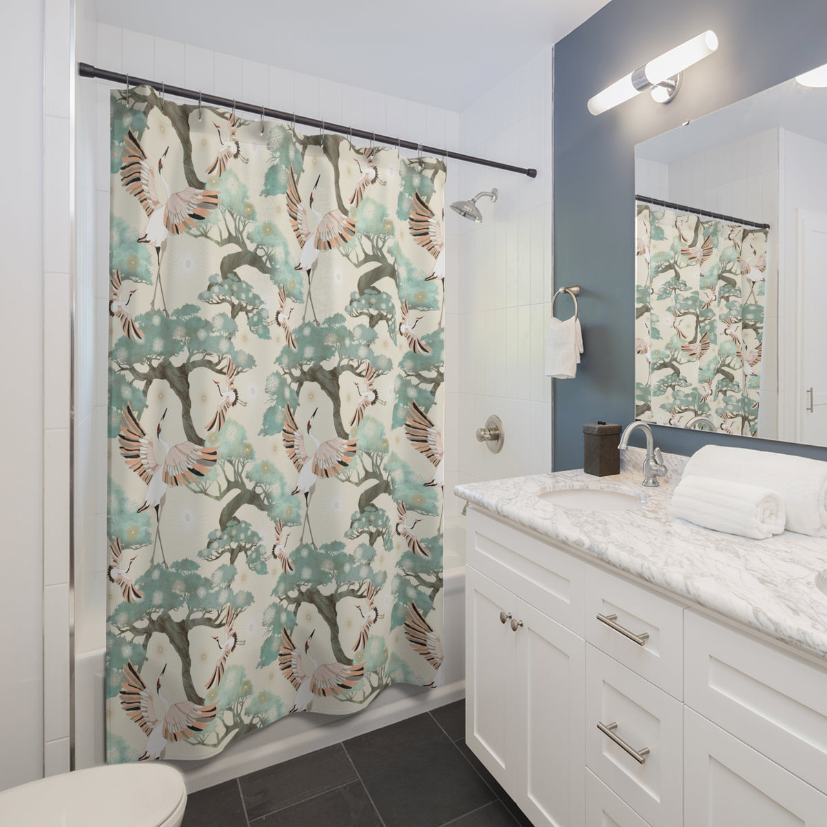 Crane and Bonsai with Cream - Shower Curtain