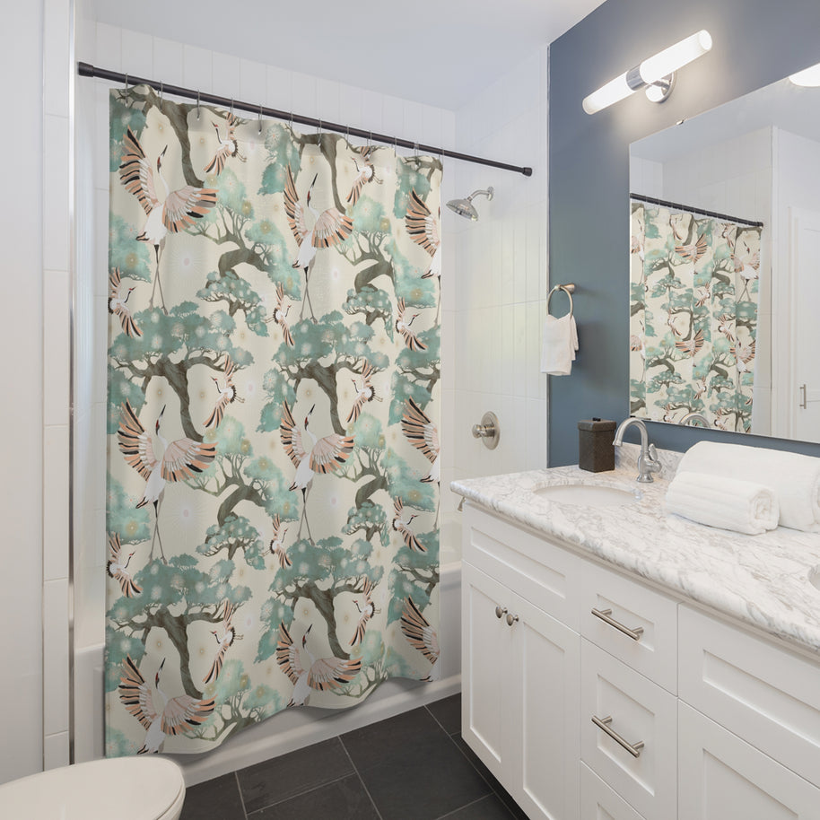 Crane and Bonsai with Cream - Shower Curtain