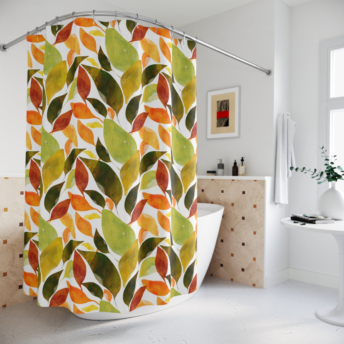 Autumn Leaves Botanical with White - Shower Curtain