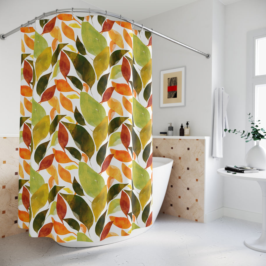 Autumn Leaves Botanical with White - Shower Curtain