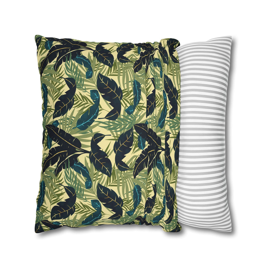 Botanical Navy Teal Green and Cream Tropical Motif - Decorative Pillow Cover