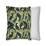 Botanical Navy Teal Green and Cream Tropical Motif - Decorative Pillow Cover