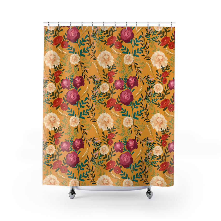 Vibrant Floral with Mustard - Shower Curtain