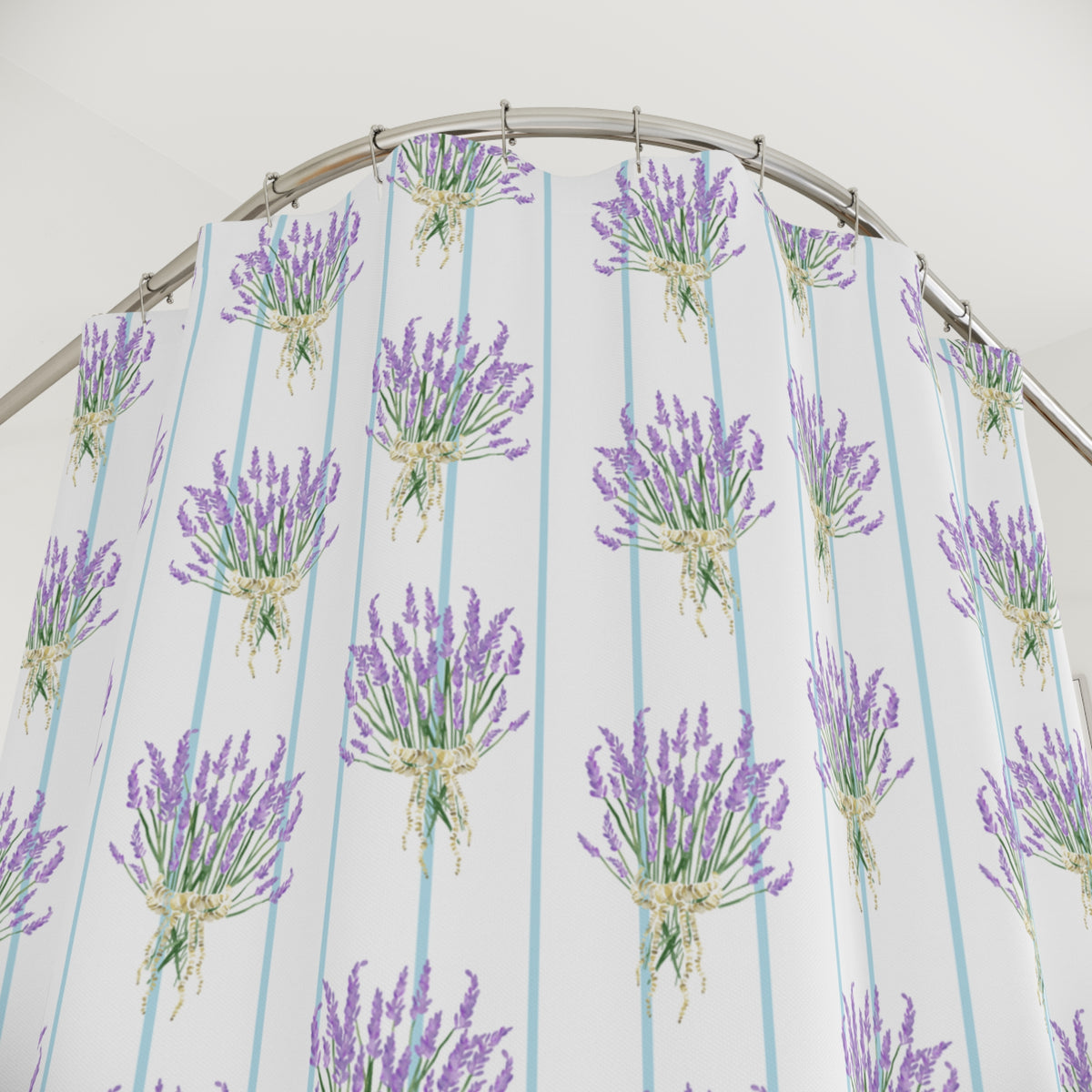 Lavender Bouquet with Light Blue Stripes - Shower Curtain