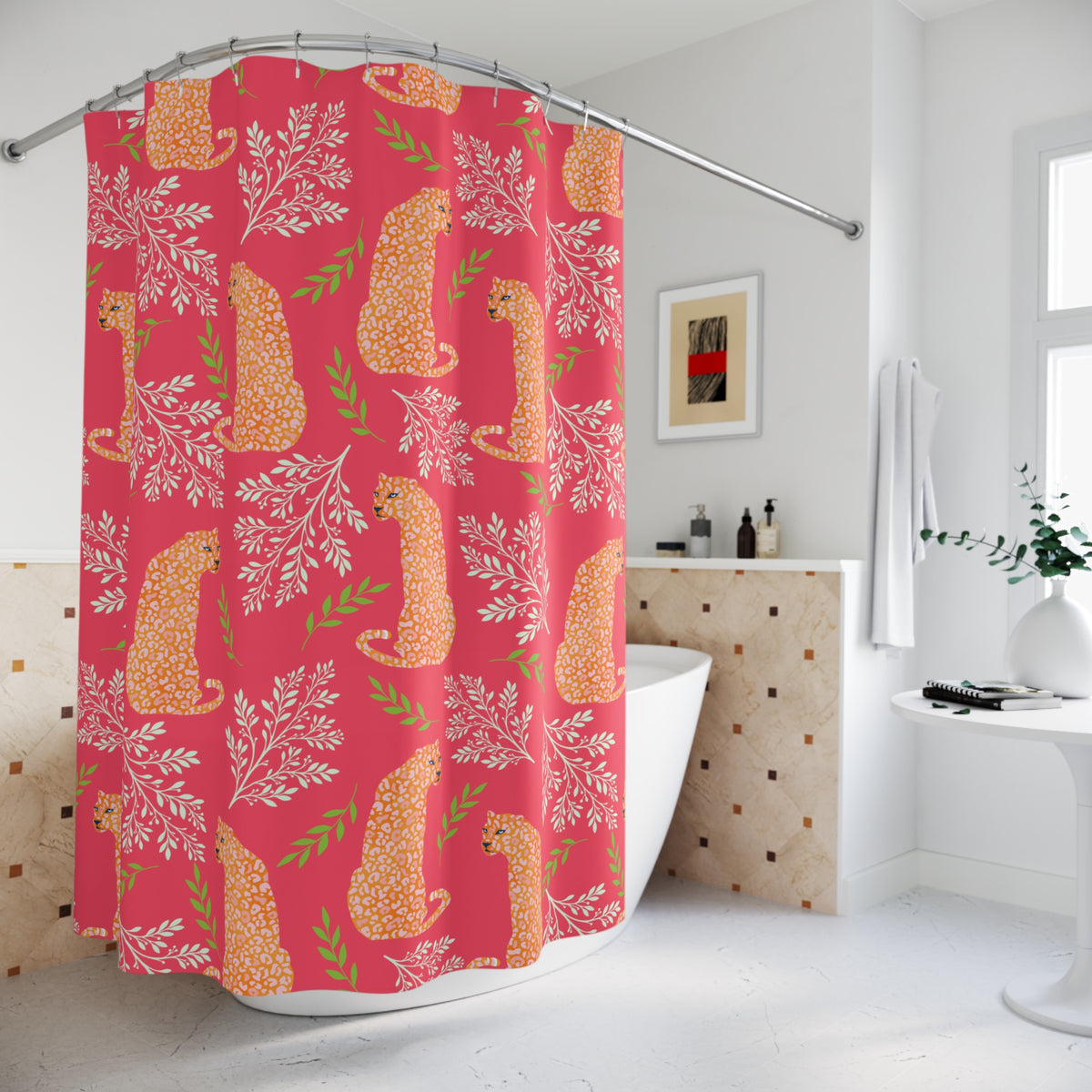 Botanical Leopard with Pink - Shower Curtain