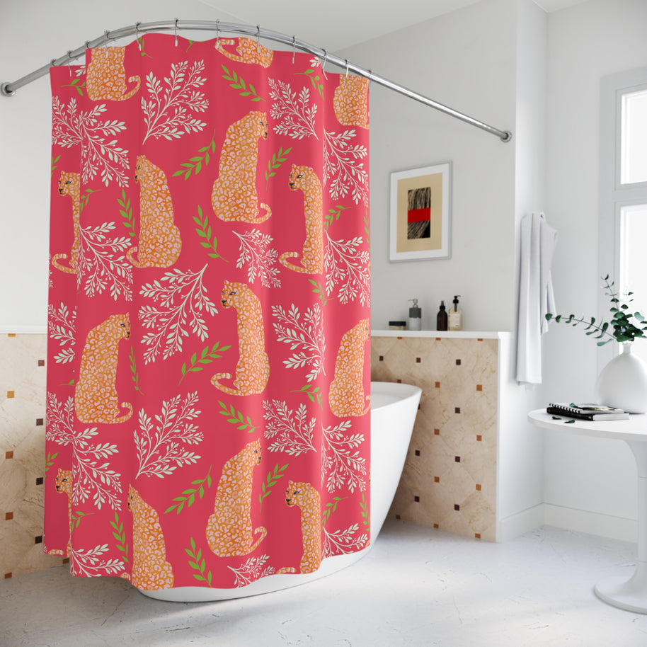 Botanical Leopard with Pink - Shower Curtain