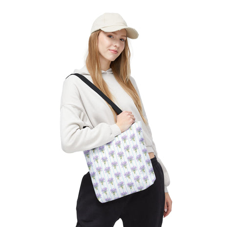 Lavender Bouquet with Light Blue Stripes - Tote Bag