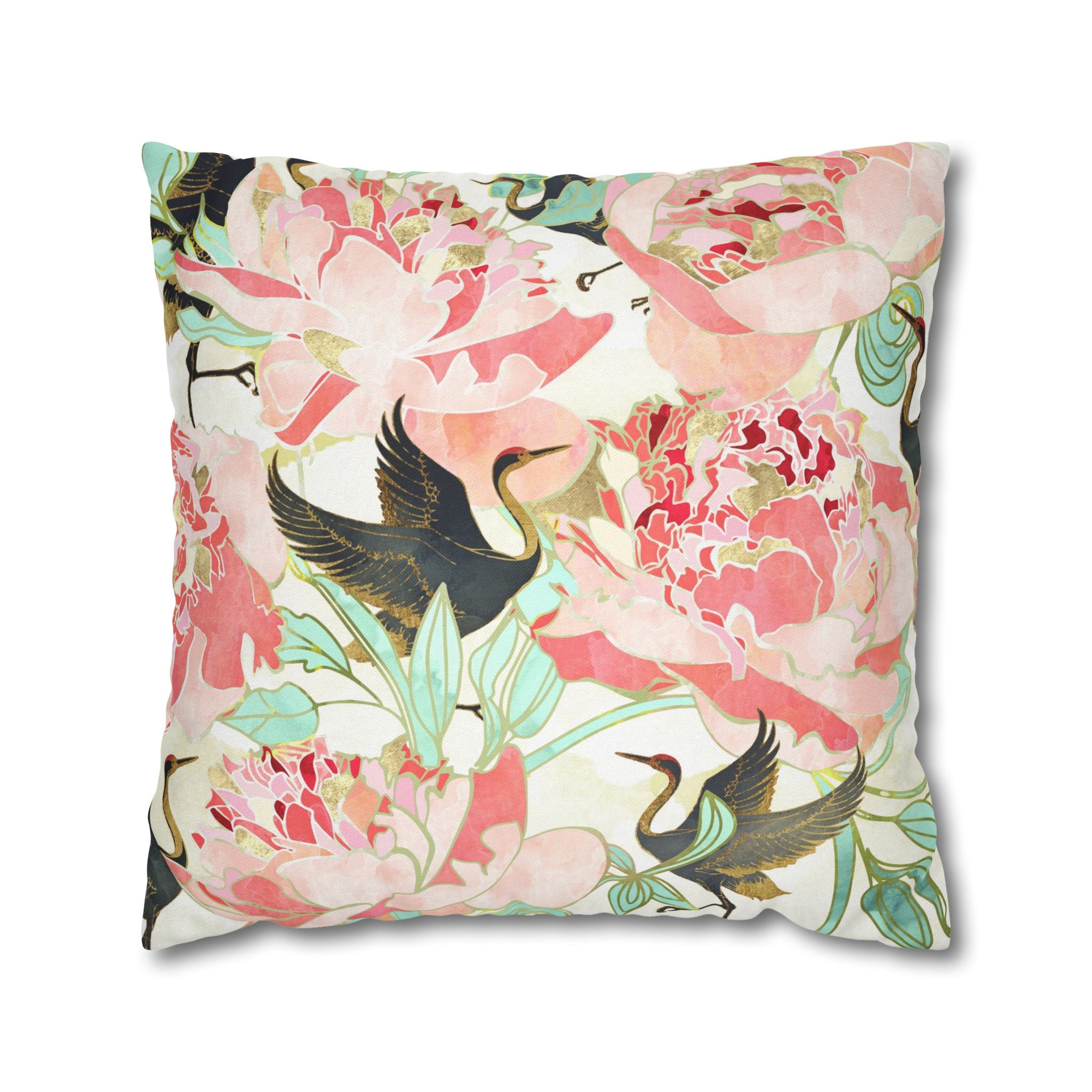 Floral Cranes - Decorative Pillow Cover