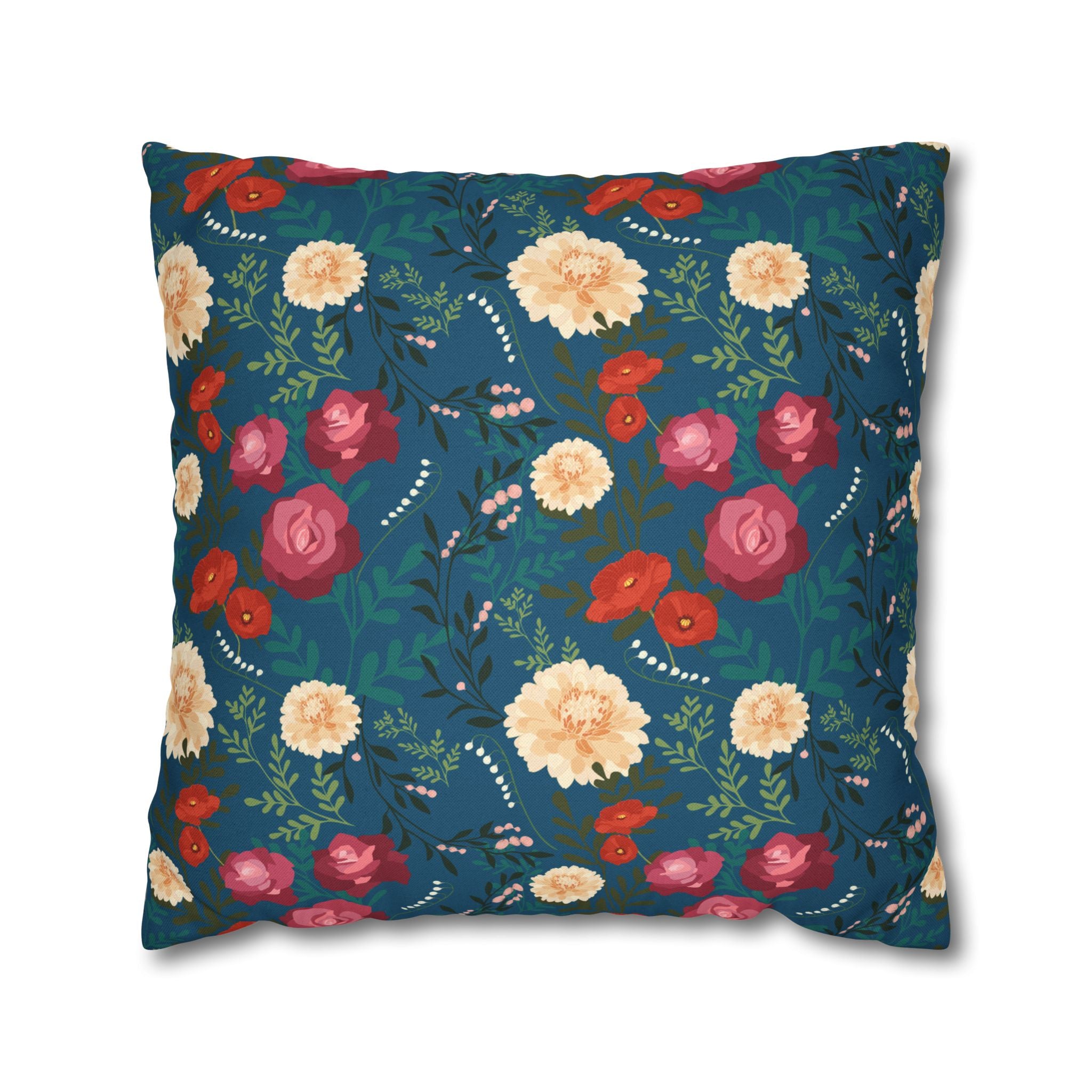 Vibrant Floral with Blue - Decorative Pillow Cover
