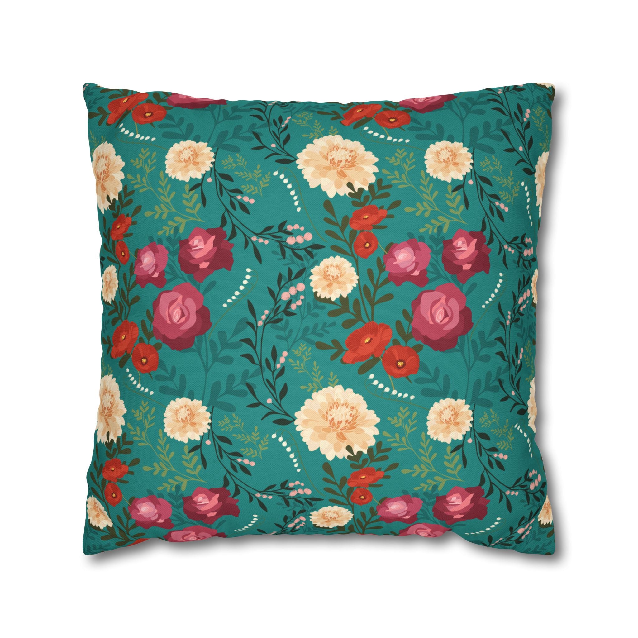 Vibrant Floral with Teal - Decorative Pillow Cover