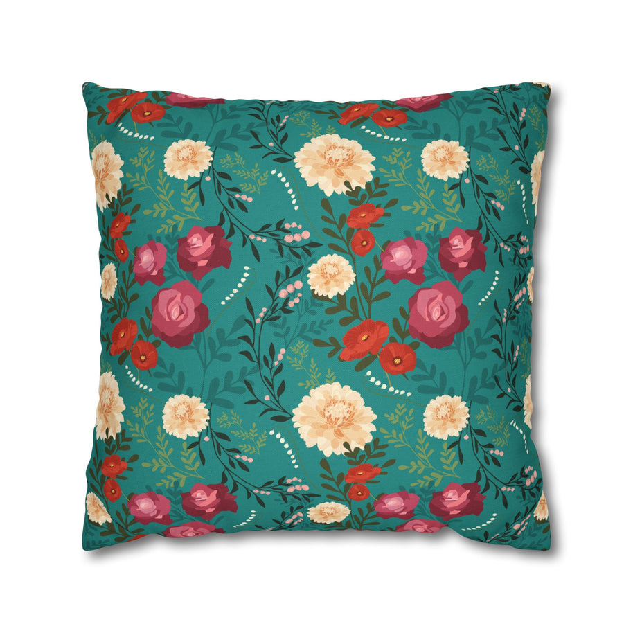 Vibrant Floral with Teal - Decorative Pillow Cover