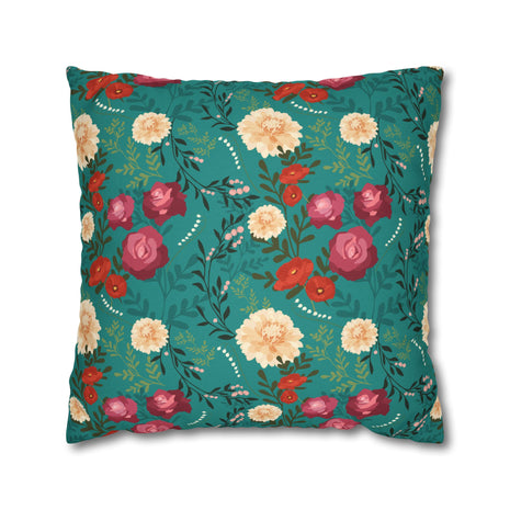 Vibrant Floral with Teal - Decorative Pillow Cover
