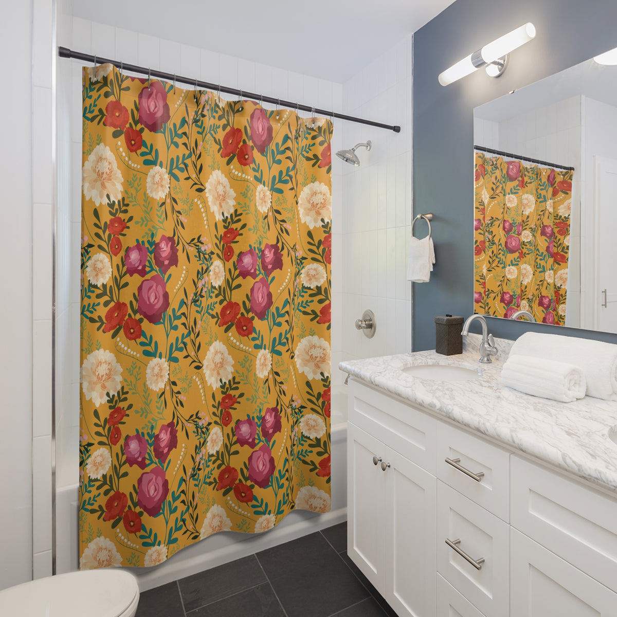 Vibrant Floral with Mustard - Shower Curtain