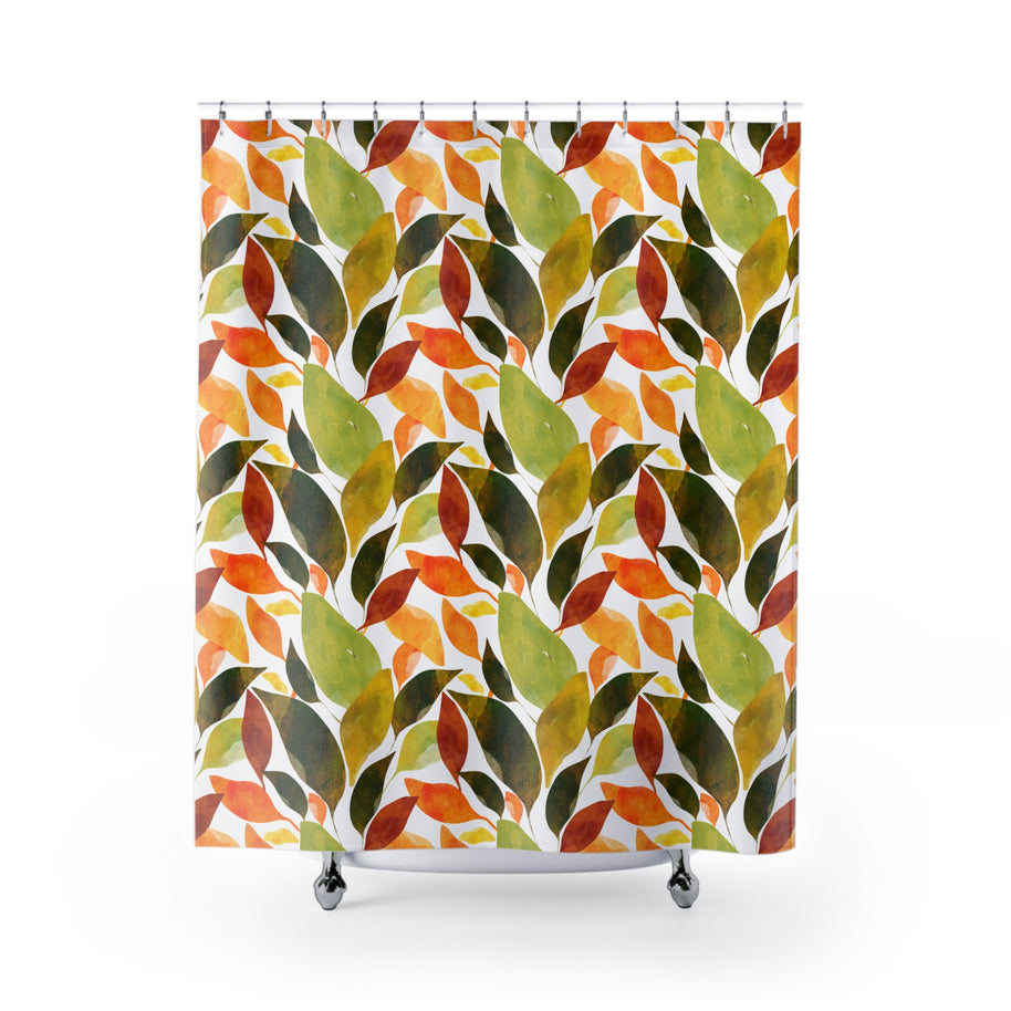 Autumn Leaves Botanical with White - Shower Curtain