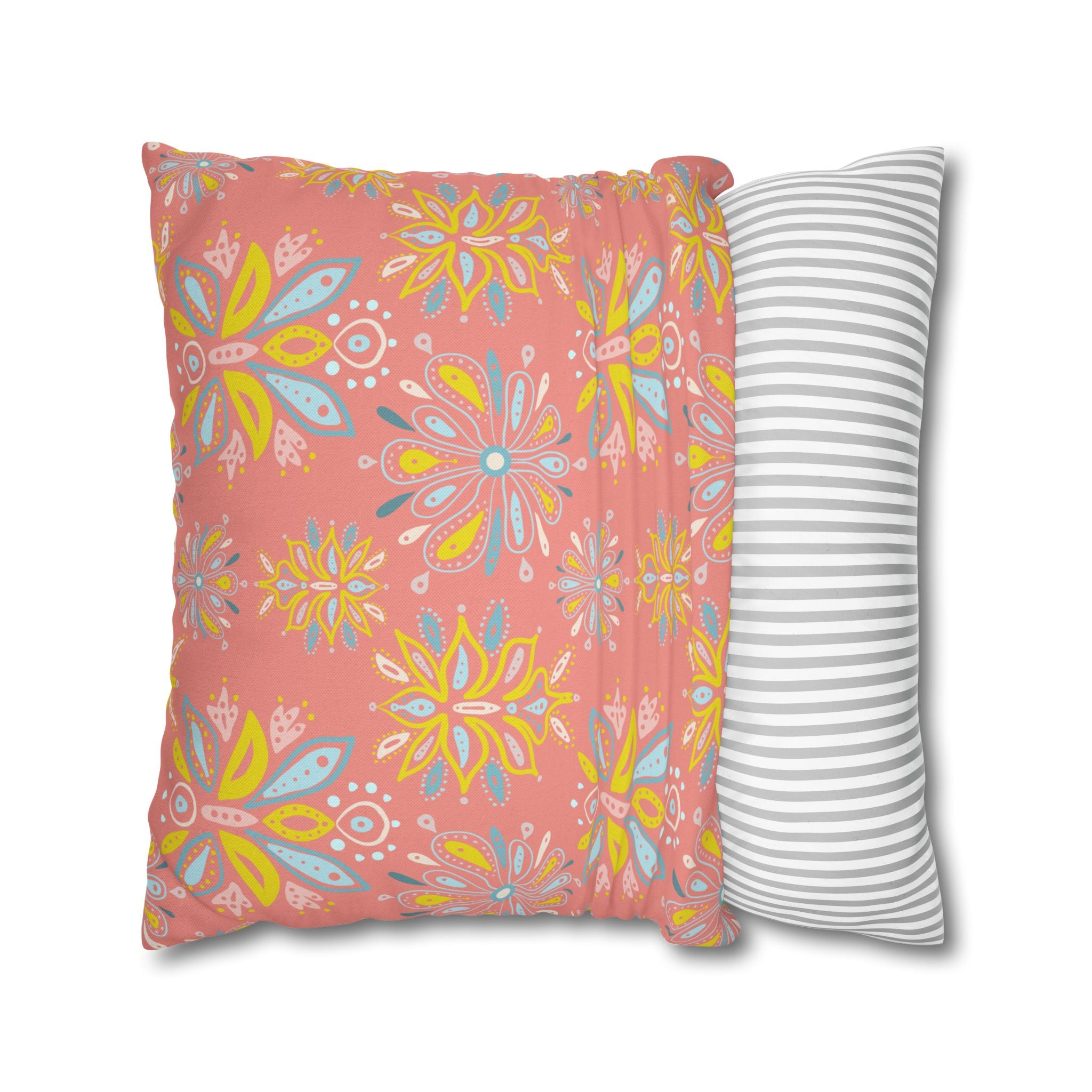 Hand Drawn Organic Pattern Yellow Blue and Pink - Decorative Pillow Cover