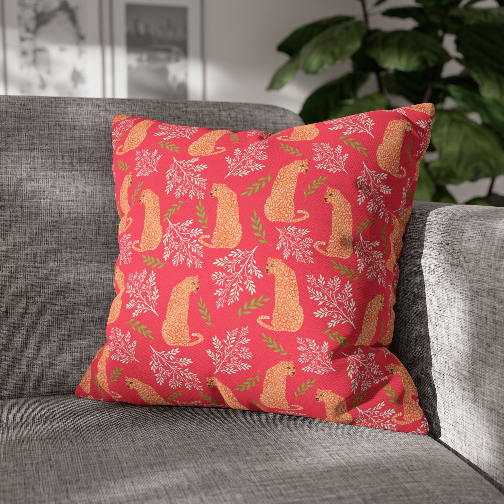 Botanical Leopard with Pink - Decorative Pillow Cover
