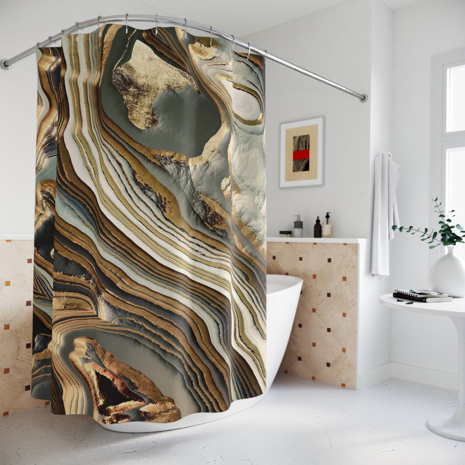 White Gold Agate Abstract - Shower Curtain