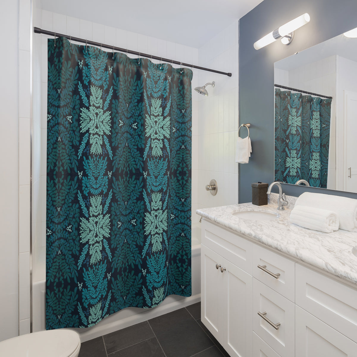 Blue and Teal Botanical - Shower Curtain