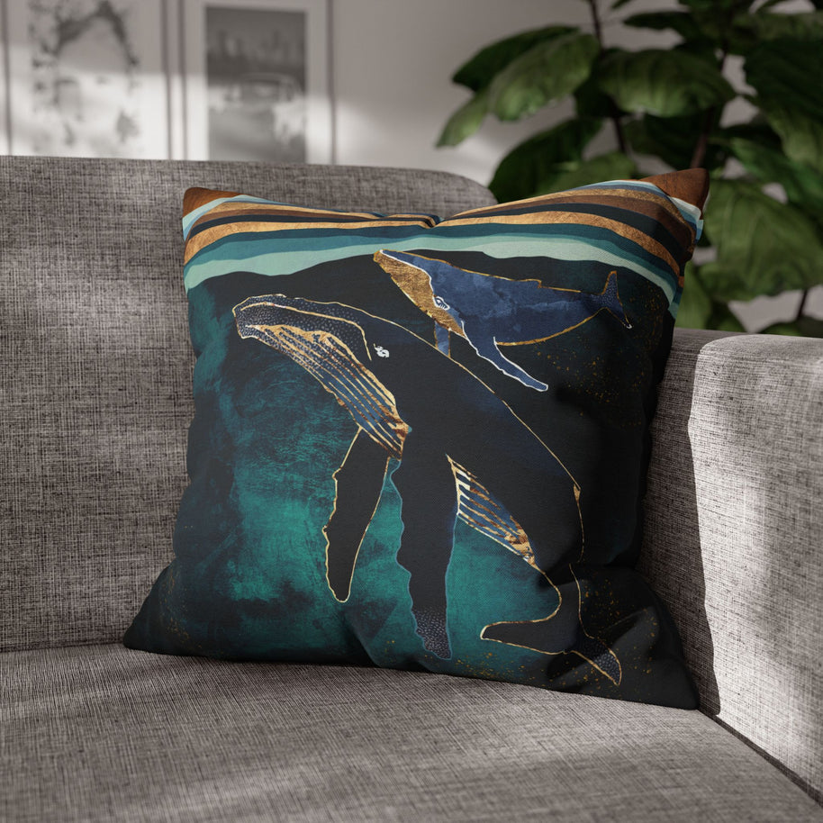 Moonlit Whales - Decorative Pillow Cover