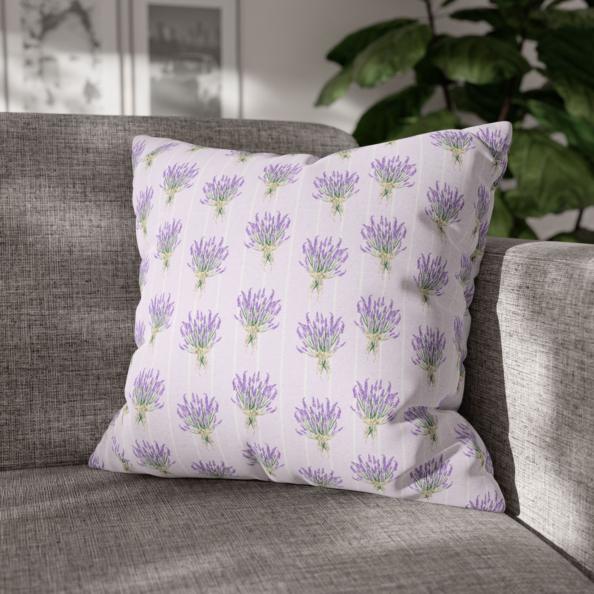 Lavender Bouquet with White Stripes - Decorative Pillow Cover