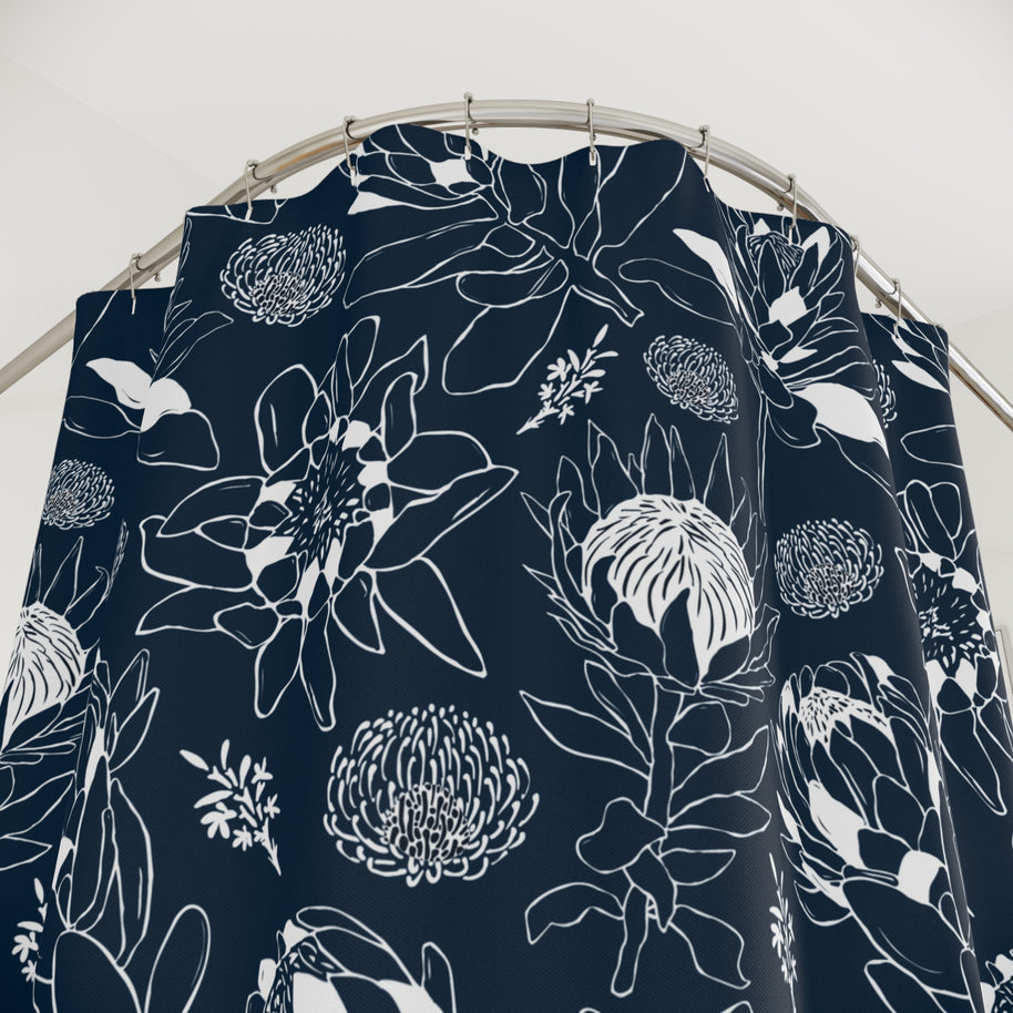 Protea Navy and White - Shower Curtain