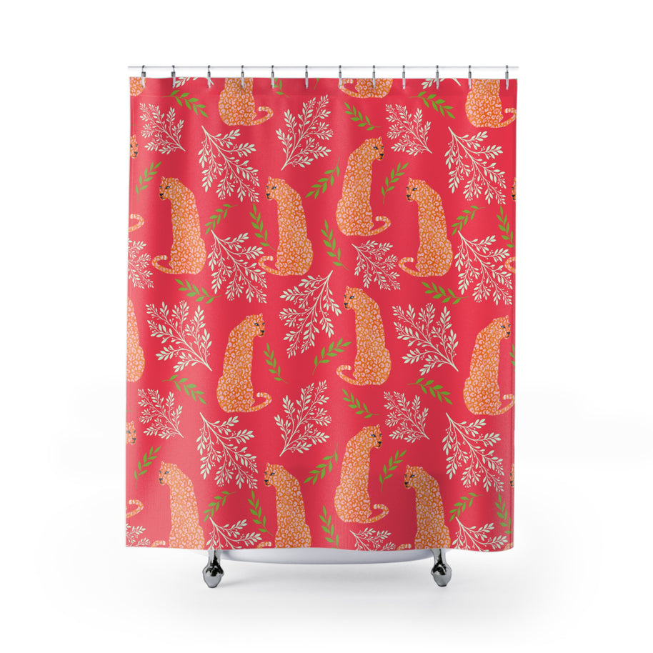 Botanical Leopard with Pink - Shower Curtain