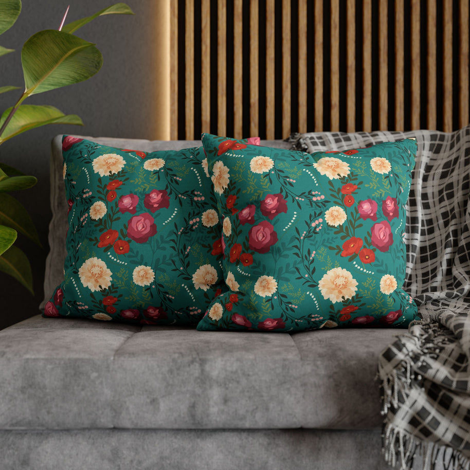 Vibrant Floral with Teal - Decorative Pillow Cover