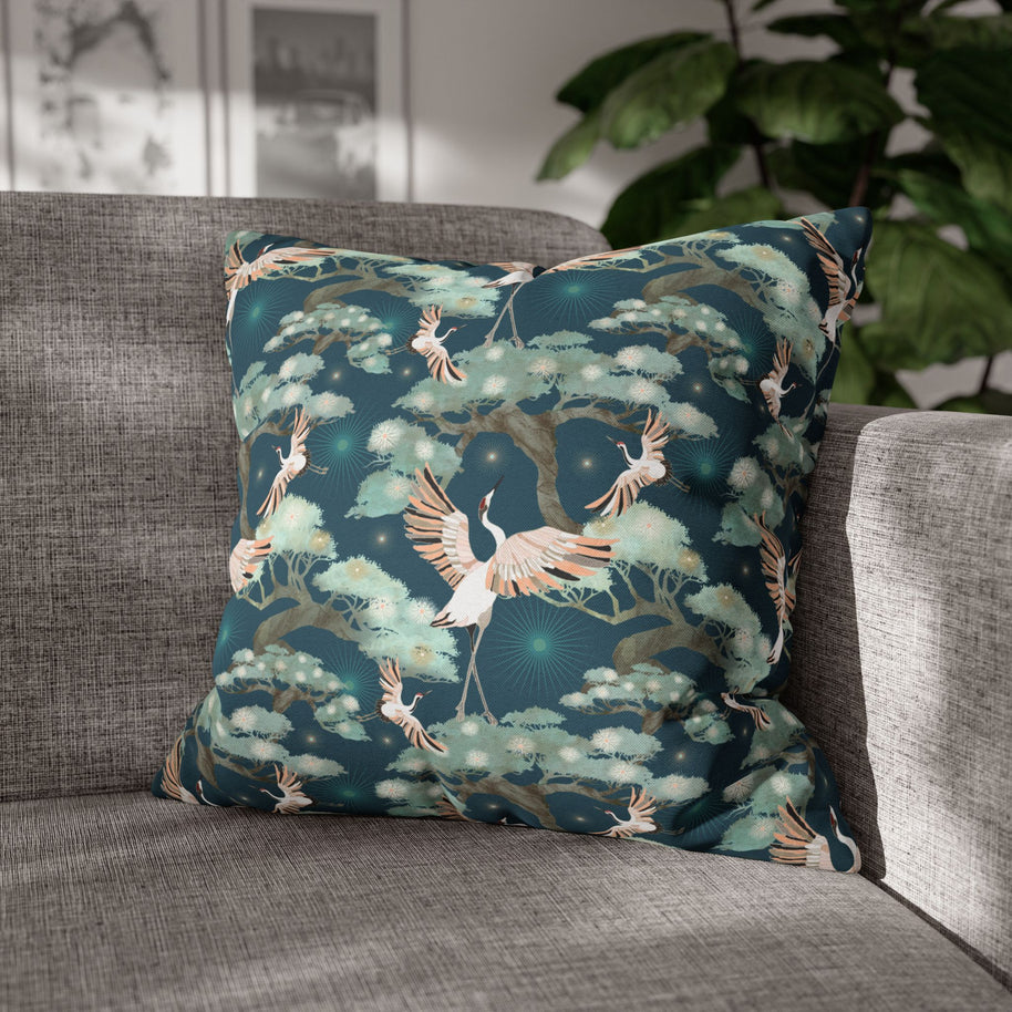 Dark Blue Crane and Bonsai  - Decorative Pillow Cover