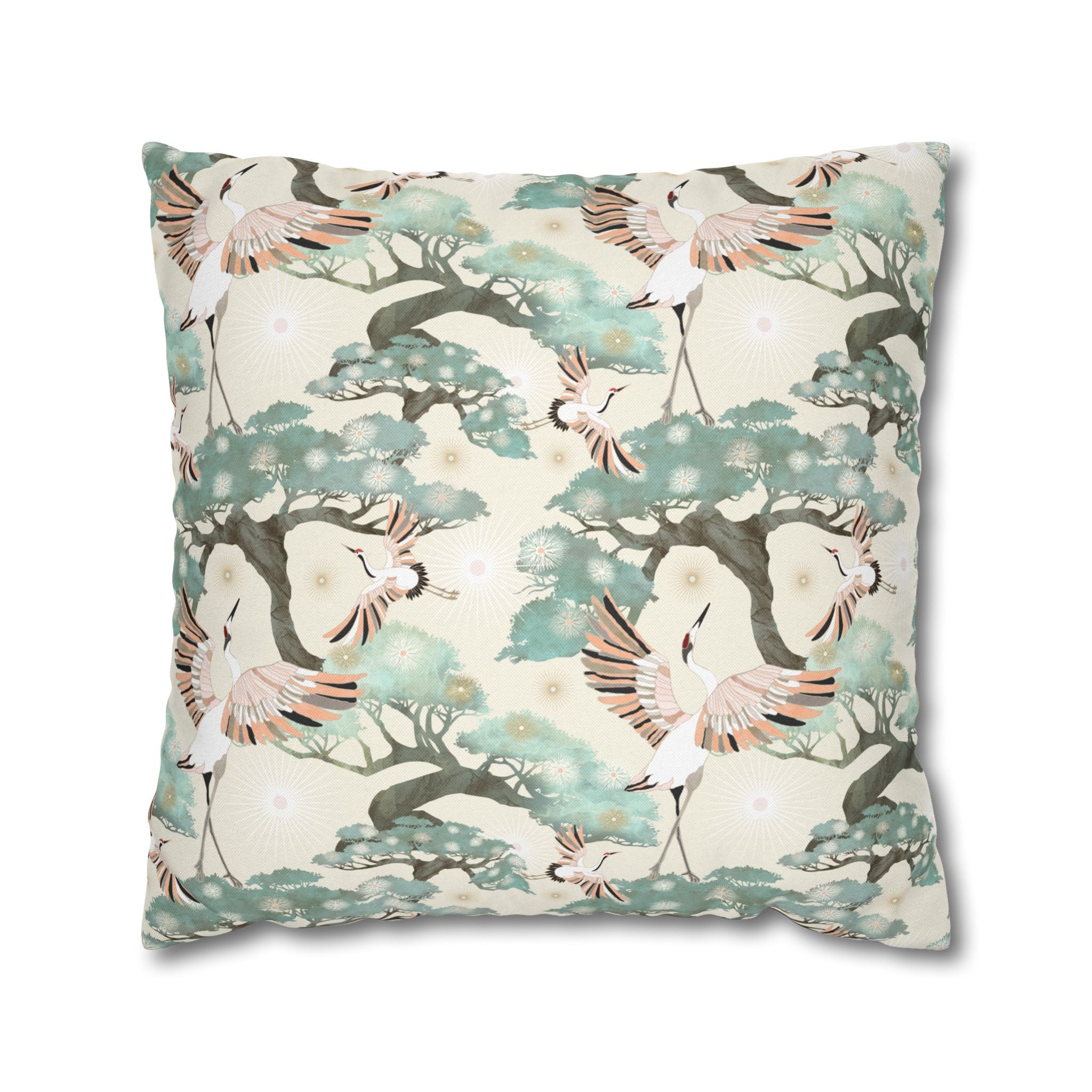 Cream Crane and Bonsai - Decorative Pillow Cover